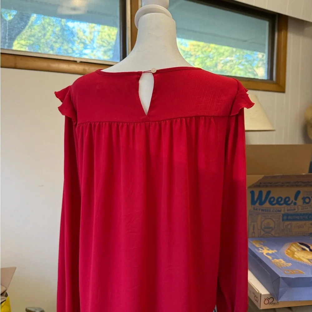 LOFT Red Ruffle Blouse - Picture 3 of 6